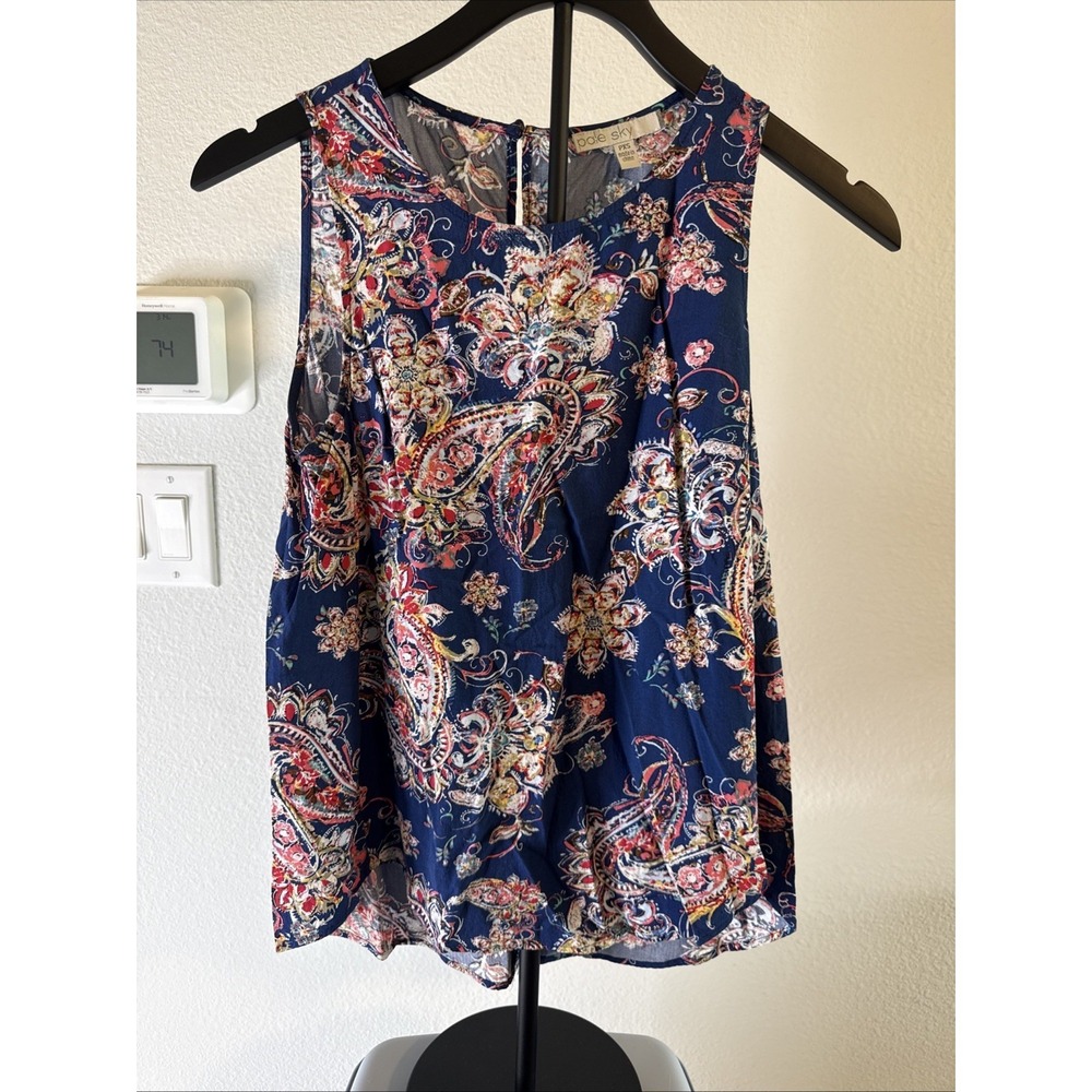Pale Sky Women's Sleeveless Paisley Blouse Sleeveless Petite Size XS